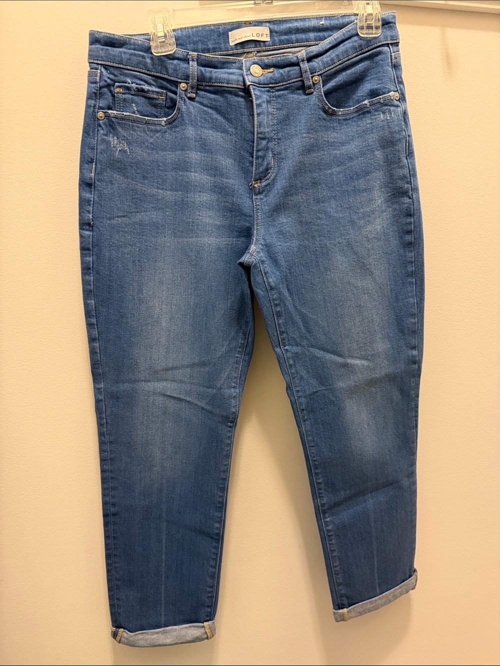 LOFT Dark Blue Boyfriend Jeans with Cuffed Hem